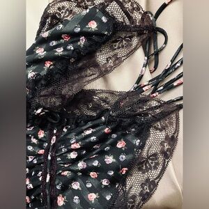 Vintage Christian Dior Long Nightgown Tiny Rose Floral Print Beautiful Lace Trim